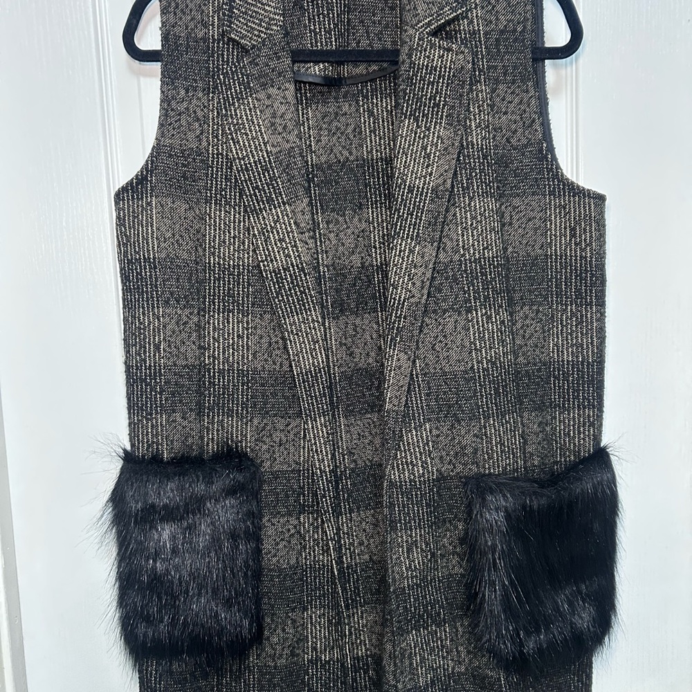 Zara Black & Gray Plaid Tweed Blazer